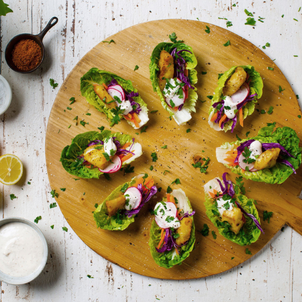 Little Gem Lettuce Cups with Snapper and Lemon Aioli Goodman Fielder